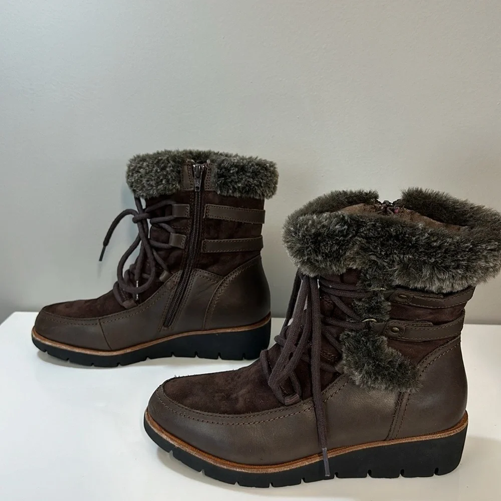Earth‎ Waterproof Zurich Basel Brown Leather And Faux Fur Boots Size 8